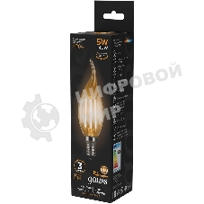 Лампа светодиодная филаментная Gauss Filament 5Вт цок.: E14 свеча 220B 2700K св. свеч. белый теп. (упак.: 10 шт)