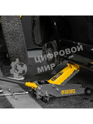 Домкрат гидравлический подкатной Denzel 3 т, 125-470 мм, быстрый подъем, проф.