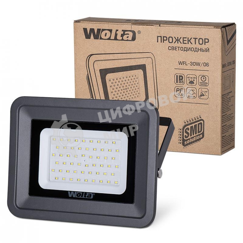 Светодиодный прожектор WOLTA WFL-30W/06 5500K, 30 W SMD, IP 65,цвет серый,слим