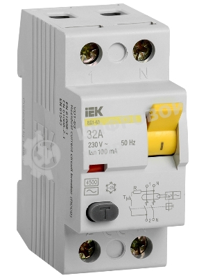 Выключатель дифференциального тока (УЗО) 2п 32А 100мА тип AC ВД1-63 IEK MDV10-2-032-100