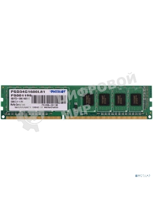 Оперативная память Patriot Signature, DDR3L, 4GB (1x4 GB), 1600 MHz, CL11, DIMM