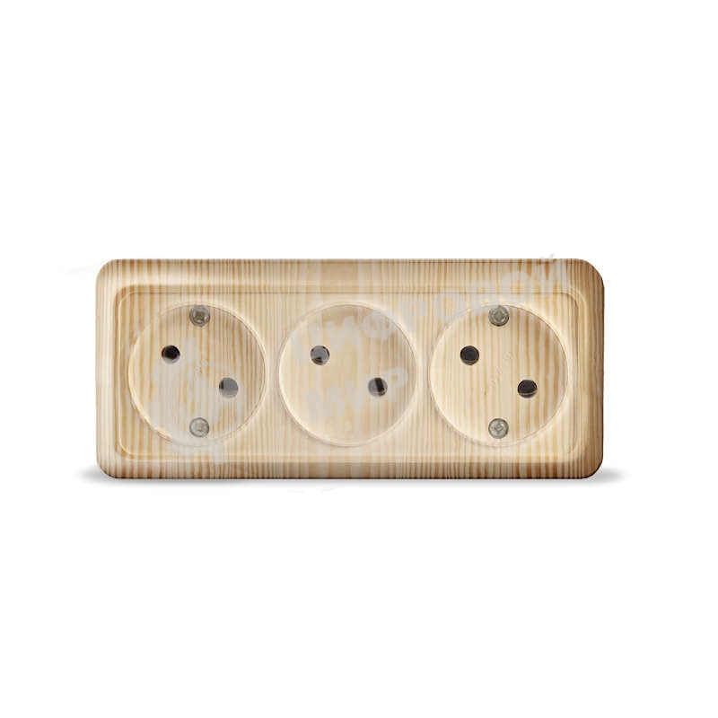 Розетка 3-м ОП Олимп без заземл. сосна UNIVersal 1172