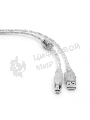 Кабель Cablexpert USB2.0 Pro, AM/BM, 0,75м, экран, 2 феррит.кольца, прозрачный (CCF-USB2-AMBM-TR-0.75M)