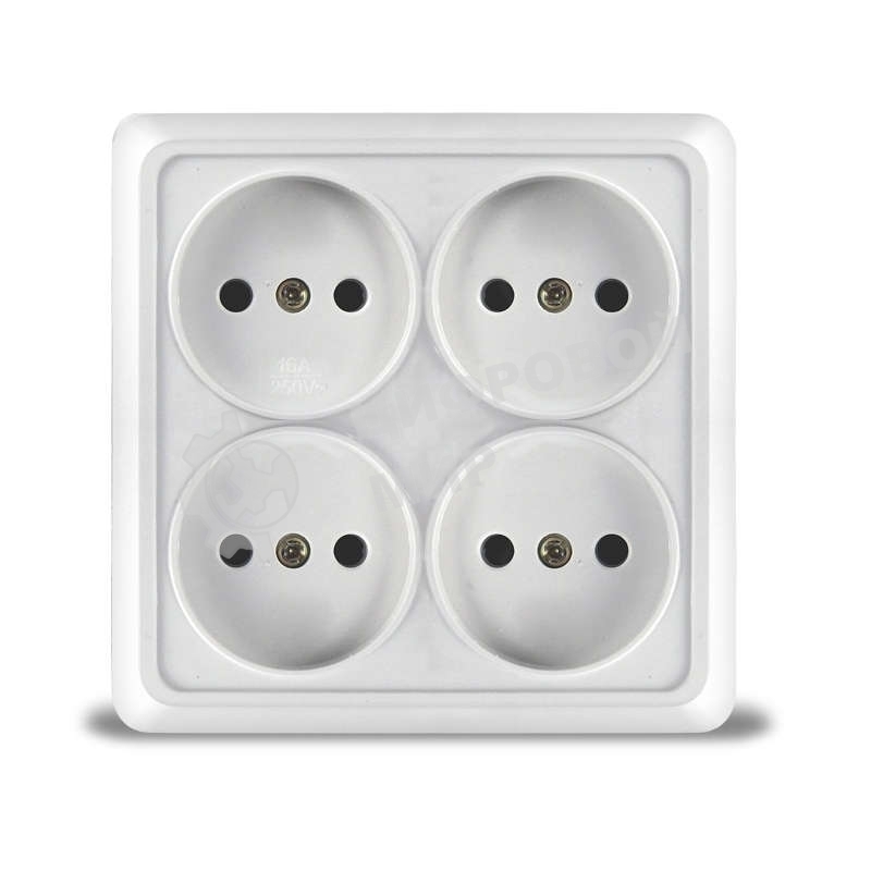 Розетка 4-м ОП Олимп без заземл. квадрат белый UNIVersal 1164