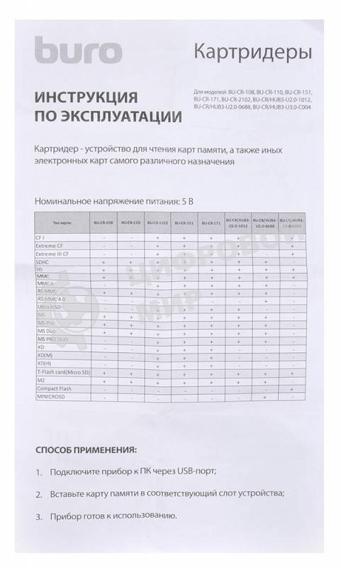 Кард-ридер USB 2.0 Buro BU-CR-108 черный
