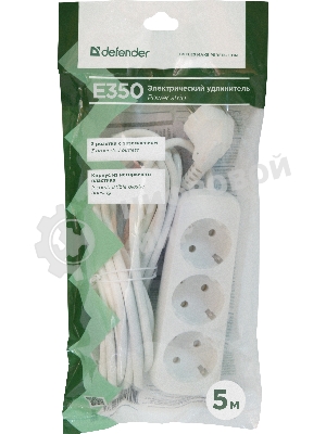Удлинитель Defender E350 белый 5.0 м, 3 розетки 