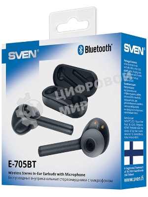 Наушники TWS SVEN E-705BT черный, внутриканальные, Bluetooth, до 4 ч