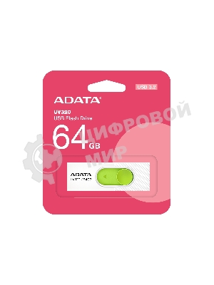 Флешка USB ADATA UV320 (AUV320-64G-RWHGN), 64Gb, USB 3.2 Gen1, R/W 100/30, белый/зеленый