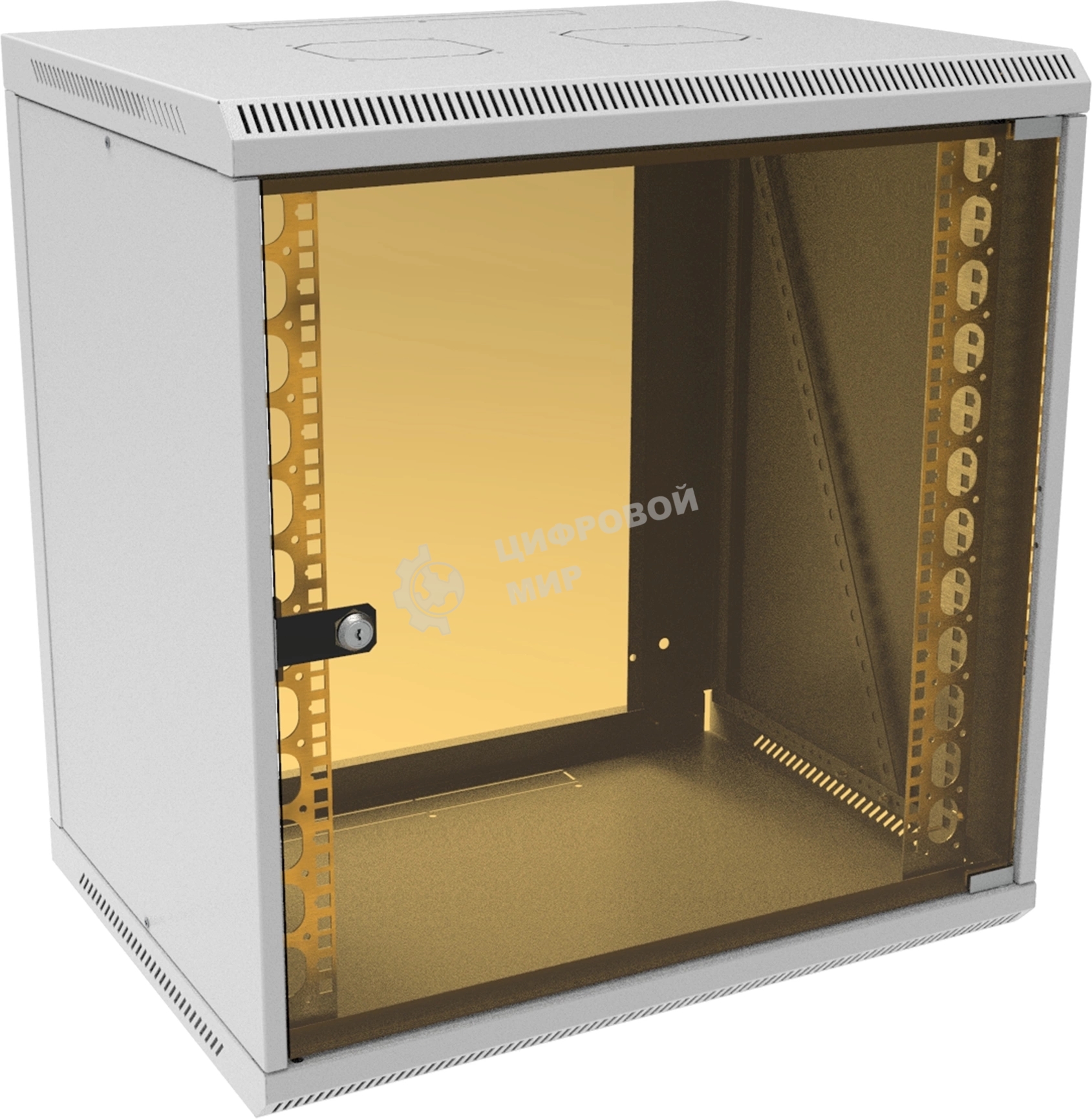 Шкаф коммутационный Suprlan (05-1203) настенный 12U 600x450мм пер.дв.стекл направл.под закл.гайки 70кг RAL 7035 385мм 21.94кг 620мм