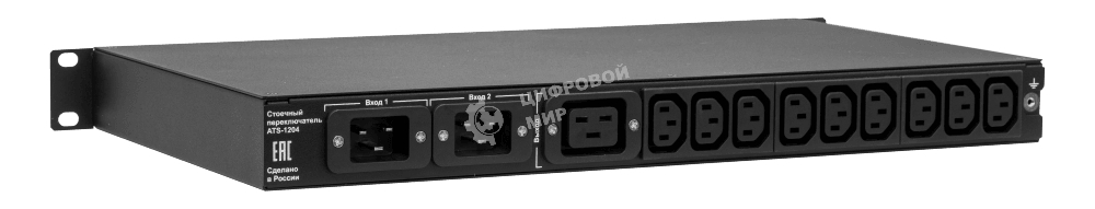 Автоматический ввод резерва ELEMY RACK ATS, 1U, 220В, 16А, OLED, Ethernet, in (2) C20, out (1) C19 (9) C13