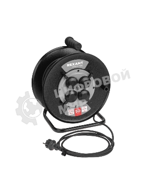 Удлинитель силовой Rexant КГ на катушке 4 гнезда с/з 50 м 3х1.5 кв.мм IP44 c защитными крышками метал. катушка