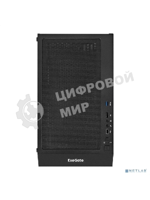 Компьютерный корпус Miditower ExeGate EVO-5001A-EVO800 (ATX, БП EVO800RGb с вент. 12 см, 2хUSB+1хUSB 3.0+HD Audio, черный, 3 вент.12см с RGb подсветкой, боковая панель - закаленное стекло)