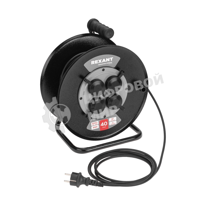 Удлинитель силовой Rexant КГ на катушке 4 гнезда с/з 40 м 3х1.5 кв.мм IP44 c защитными крышками метал. катушка
