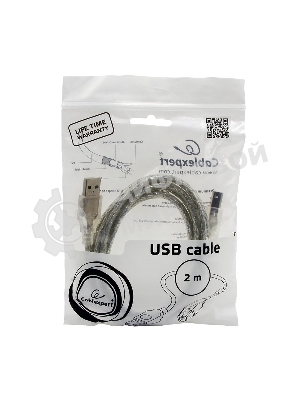 Кабель Cablexpert USB2.0 Pro, AM/BM, 2м, экран, 2 феррит.кольца, прозрачный (CCF-USB2-AMBM-TR-2M)