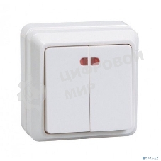 Выключатель 2-кл. ОП ОКТАВА с инд. 10А IP20 ВС20-2-1-ОБ белый IEK EVO21-K01-10-DC