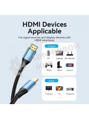 Кабель Vention HDMI High speed v2.0 with Ethernet 19M/19M - 8м