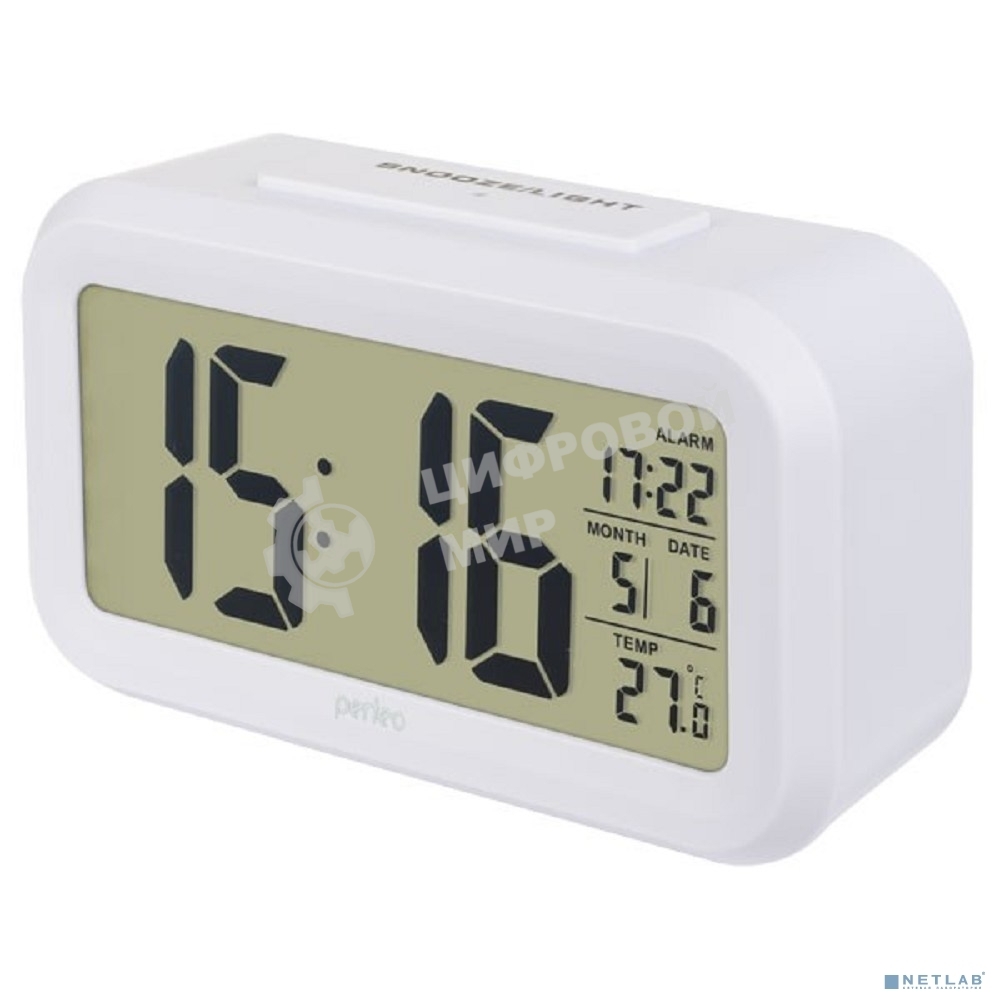 Часы-будильник Perfeo Snuz, белый, (PF-S2166) время, температура, дата