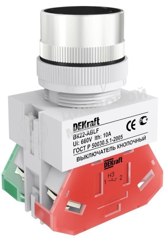 Выключатель кнопочный ABLF 22 мм черный 220В ВK-22 25012DEK DEKraft