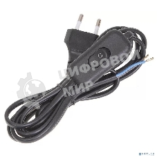 Шнур УШ-1КВ опрессованный с вилкой со встроенным выключателем 2х0,75/2метра, черный IEK