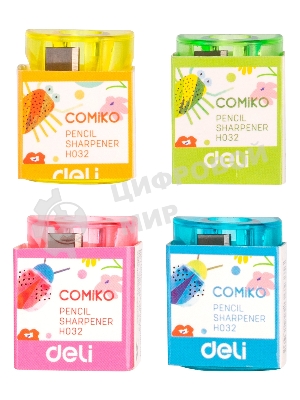 Точилка для карандашей ручная Deli EH032 Comico, 1 отверстие, пластик, ассорти, туба