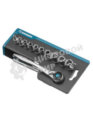 Набор торцевых головок Gross, трещотка 120 зубьев, 12 предметов, 1/4