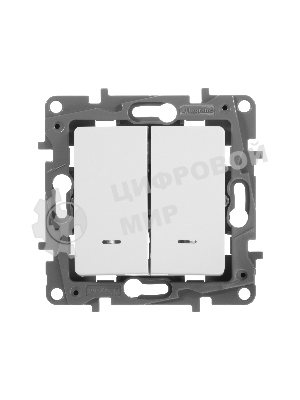 Выключатель 2-клавишный с подсветкой, на винтах, 10АХ, бел. ETIKA 