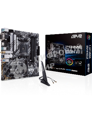 Материнская плата ASUS PRIME B550M-A WIFI II, AM4, AMD B550, 4xDDR4, 4xSATA, 2xM.2, 1xPCI-E 4.0 x16, 2xPCI-E x1, 1xDVI-D, 1xHDMI, 1xVGA, 1x 1Gb LAN, 2xUSB-A 3.2 Gen 2, 4xUSB-A 3.2 Gen 1, 3x3.5 мм, 7.1, Micro-ATX