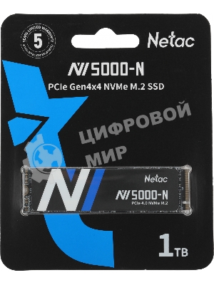 Накопитель SSD Netac NV5000-N, 1Tb, M.2 2280, PCIe 4.0 x4, NVMe, R/W 4800/4600, с радиатором