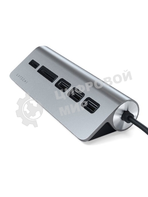 USB-концентратор Satechi Type-C USB Hub & Micro/SD Card Reader. Интерфейс USB-C. 3 порта USB 3.0, слоты для карты памяти, серый космос.