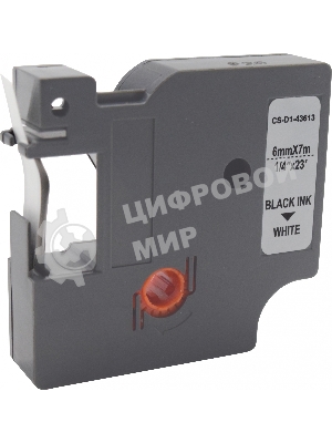 Картридж ленточный Cactus CS-D1-43613 6мм, черный шрифт, белый фон, 7м для DYMO LM 160, 210D, 280, PnP, 420P, 500 TS; Rhino Pro 6000, 5200, 4200