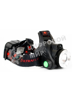 Фонарь Ultraflash налобный с аккумулятором E1336 3,7В, черный, 1LED, 4 Ватт, фокус, 2 ак 4 реж, сенсор, бокс