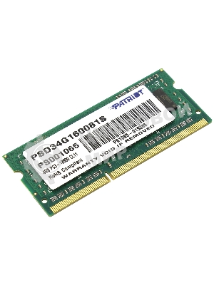 Оперативная память Patriot, DDR3L, 4GB (1x4 GB), 1600 MHz, CL11, SO-DIMM