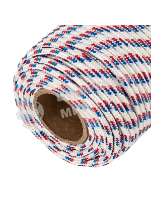 Фал плетеный Сибртех полипр. 16-прядный с полипр. серд. 8 мм, бухта 100 м, 520 кгс