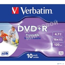 Диск DVD+R Verbatim 4.7Gb 16x Jewel case (10шт) Printable (43508)