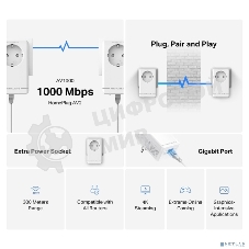 Комплект гигабитных адаптеров Powerline с розеткой Mercusys MP500P KIT