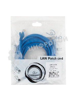 Патч-корд UTP Cablexpert cat.5e, 5м, литой, многожильный, синий