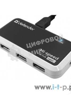 Разветвитель USB Defender QUADRO INFIX USB2.0 - 4 порта, скор. - до 480 Мбит/с, + кабель USB 2.0 A(M) - MiniB (M) - 1м.