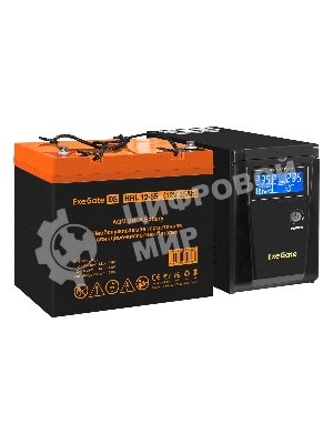 Комплект источника бесперебойного питания Exegate EX295986RUS + батарея 55Aч EX285652RUS 1шт (инвертор, синус, для котла) ExeGate SineTower SZ-600.LCD.AVR.1SH <600VA/360W, чистый синусоида, LCD дисплей, AVR, 1*Schuko, линейно-интерактивный, Black> + батарея ExeGate HRL 12-55 (12В, 55Ач) 1шт