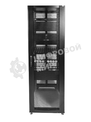 Шкаф серверный ПРОФ напольный 48U (600x1000) дверь перфор., задние двойные перфор., черный, в сборе (ШТК-СП-48.6.10-48АА-9005) (1 коробка)