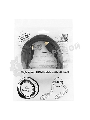 Кабель Cablexpert HDMI CC-HDMI4L-6, 19M/19M, v2.0, серия Light, позол.разъемы, экран, 1.8м, черный, пакет
