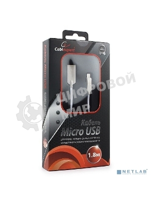 Кабель USB2.0 Cablexpert CC-P-mUSB02W-1.8M, AM/microB, серия Platinum, длина 1.8м, белый, блистер