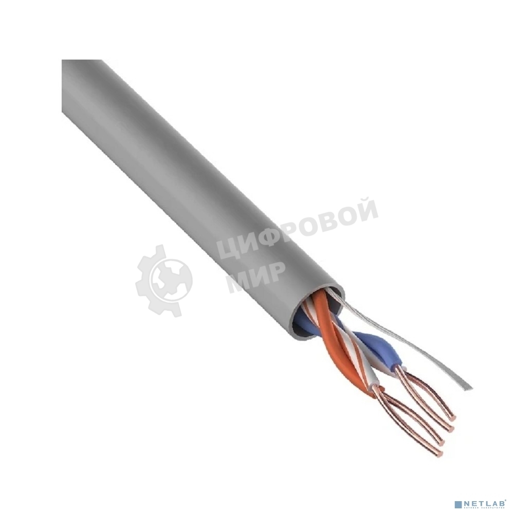 Кабель витая пара Rexant U/UTP, cat.5e, PVC, 2PR, 24AWG, INDOOR, SOLID, серый, 305м