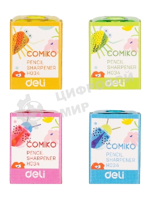 Точилка для карандашей ручная Deli EH034 Comico, 1 отверстие, пластик, ассорти