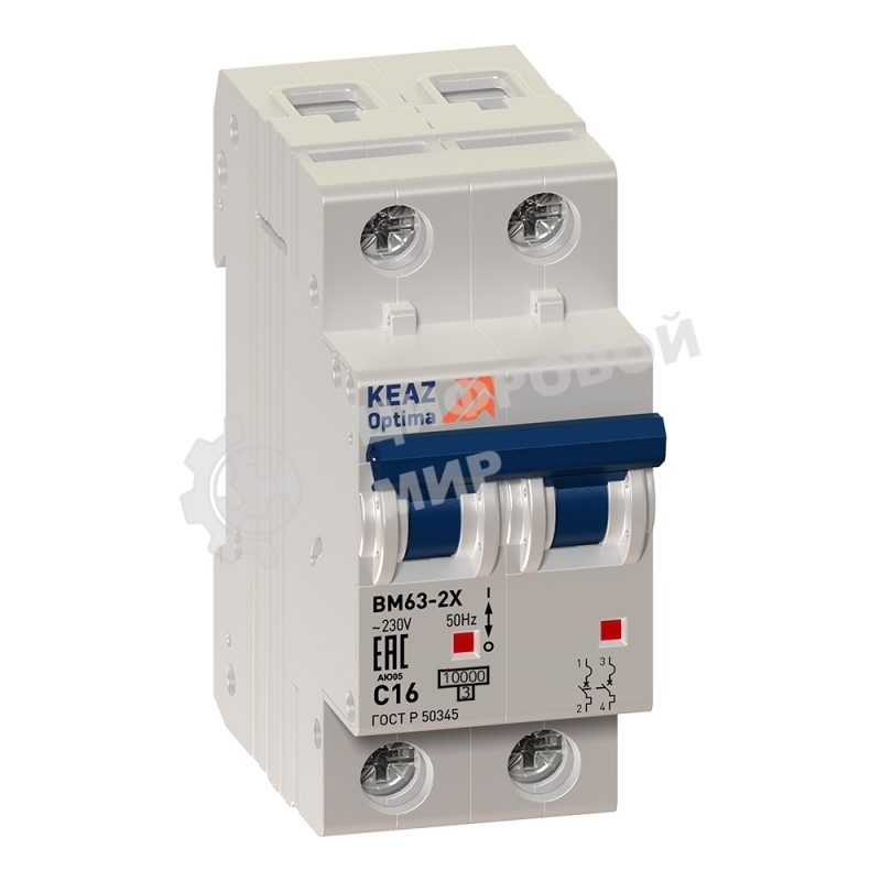 Выключатель автоматический модульный 2п C 2А 6кА OptiDin BM63-2C2-УХЛ3 КЭАЗ 260603