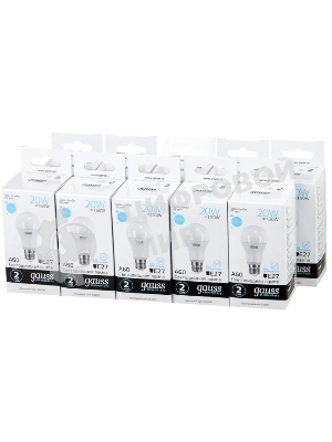 Лампа светодиодная Gauss Elementary 20Вт цок.: E27 груша 220B 6500K св. свеч. белый хол. A60 (упак.: 10 шт)