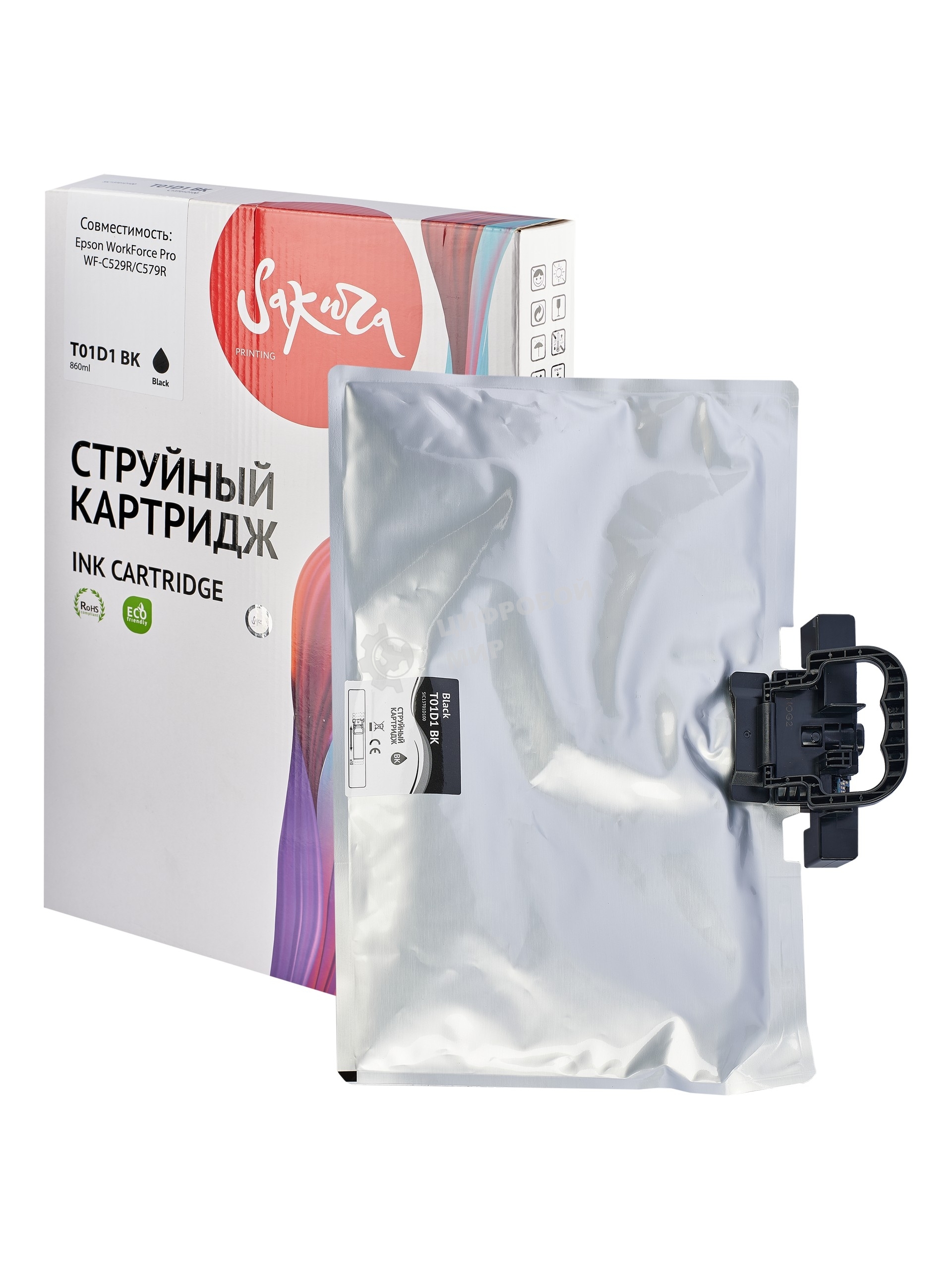 Контейнер с чернилами Sakura C13T01D100 (T01D1 BK) для Epson, черный, 50000 к., 860 мл.