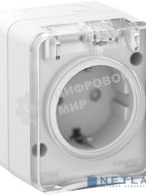 Розетка 1-м ОП AtlasDesign Profi54 16А IP54 250В с заземл. защ. шторки белый SchE ATN540145