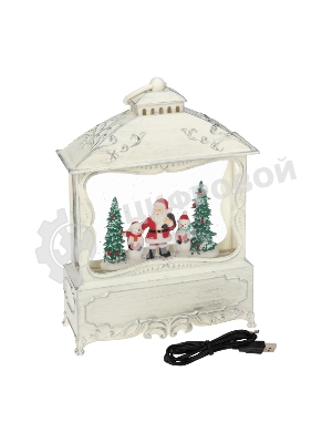 Декоративный фонарь Neon-night с эффектом снегопада и подсветкой Рождественский лес, белый