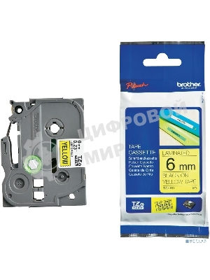 Наклейка ламинированная Brother TZe-611 (6 мм черн/желт, аналог TZ-611)