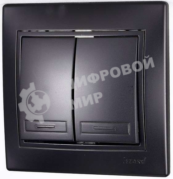 Выключатель 2-кл. 1п СП Мира 10А IP20 со вставкой черный бархат LEZARD 701-4242-101